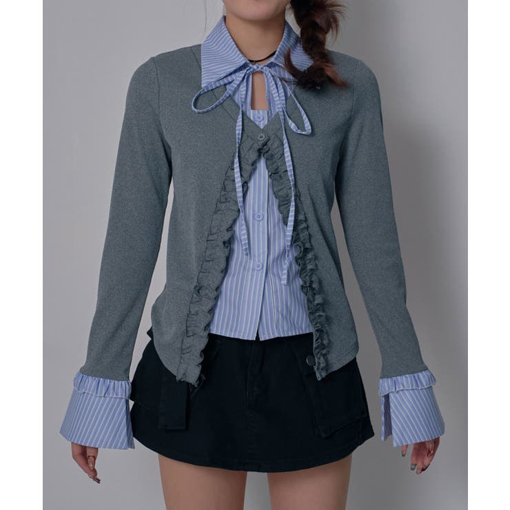 シャツレイヤードY2Kカーディガン風カットソートップス 韓国 夢展望 | 夢展望 | 詳細画像12 