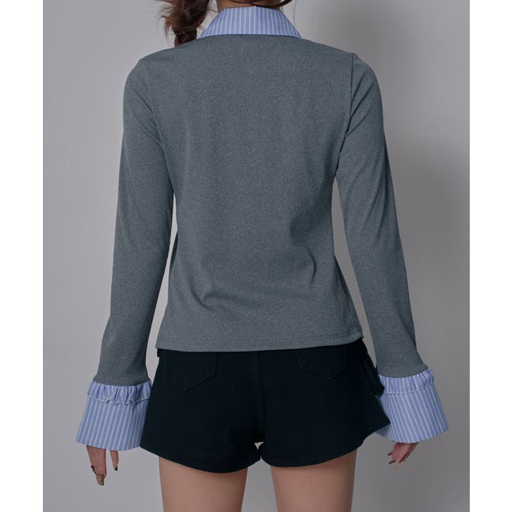 シャツレイヤードY2Kカーディガン風カットソートップス 韓国 夢展望 | 夢展望 | 詳細画像13 