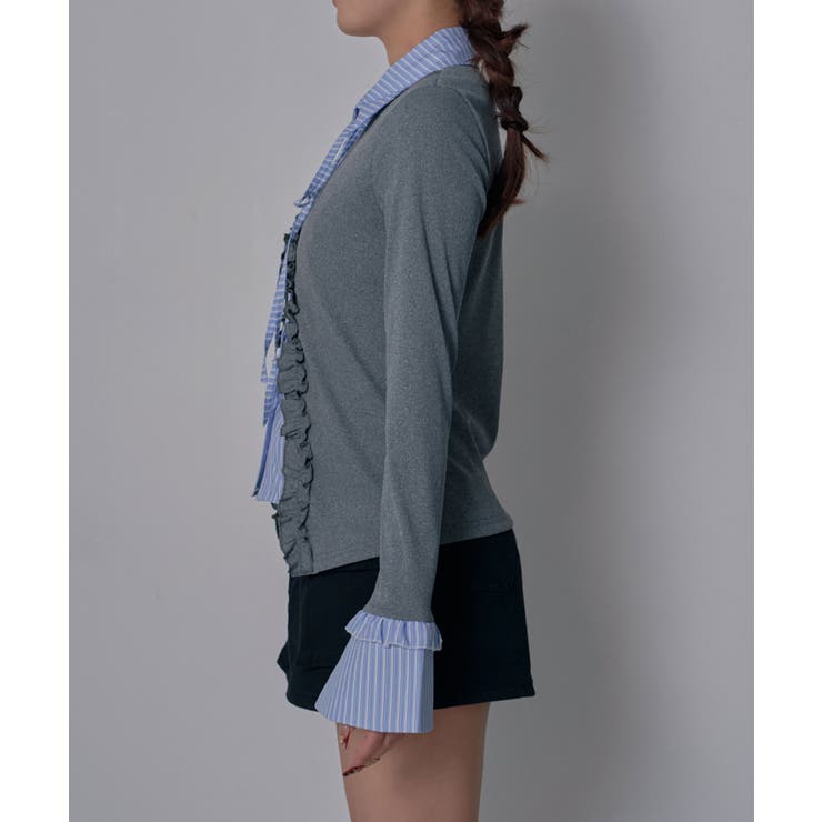 シャツレイヤードY2Kカーディガン風カットソートップス 韓国 夢展望 | 夢展望 | 詳細画像14 
