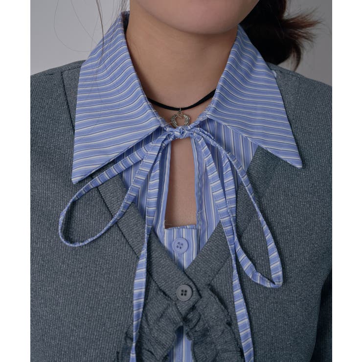 シャツレイヤードY2Kカーディガン風カットソートップス 韓国 夢展望 | 夢展望 | 詳細画像15 