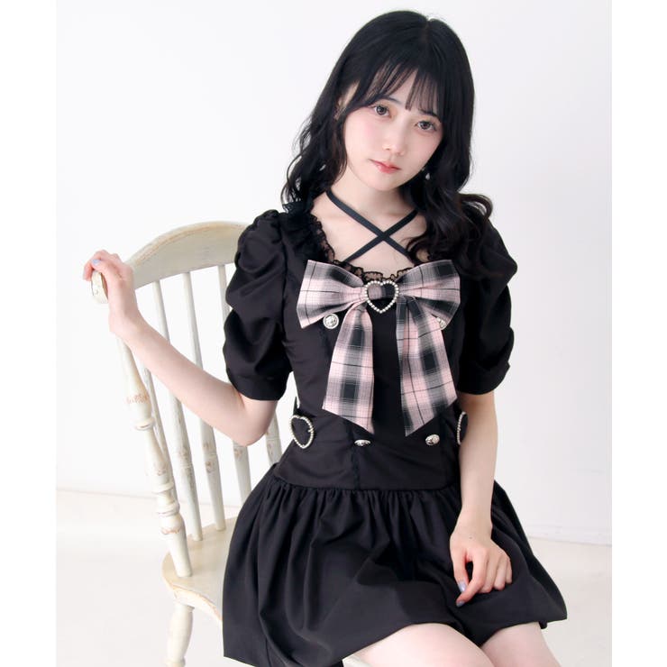 姫系キラキラビジューハートリボンレースアップバルーンワンピース 量産型 地雷系 | DearMyLove | 詳細画像2 
