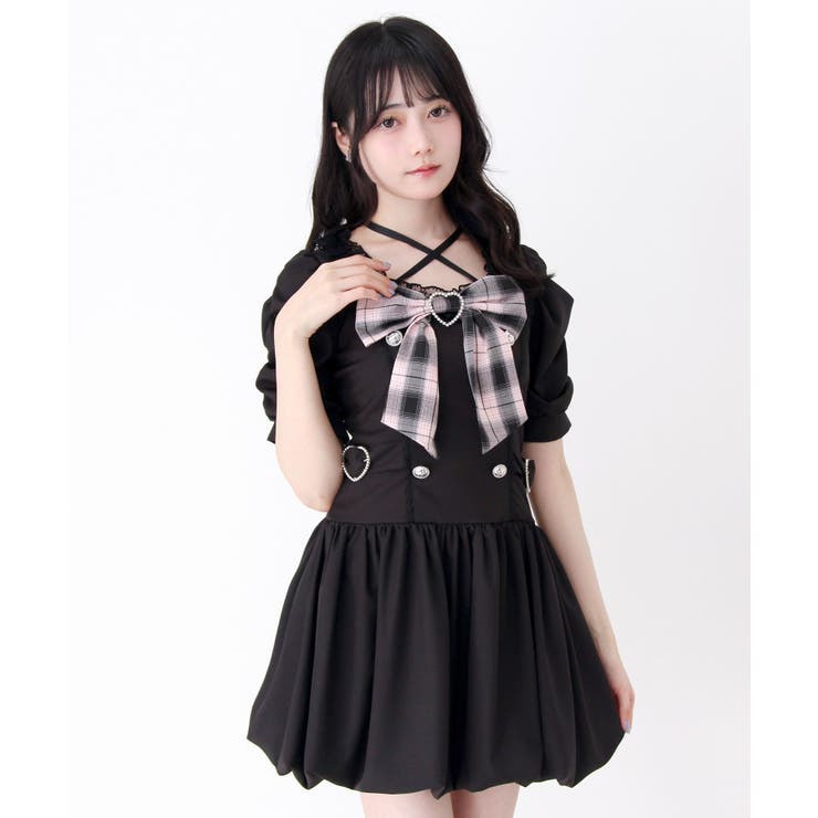 姫系キラキラビジューハートリボンレースアップバルーンワンピース 量産型 地雷系 | DearMyLove | 詳細画像3 