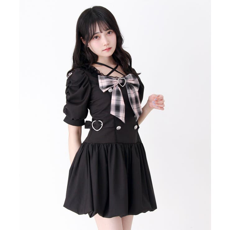 姫系キラキラビジューハートリボンレースアップバルーンワンピース 量産型 地雷系 | DearMyLove | 詳細画像6 