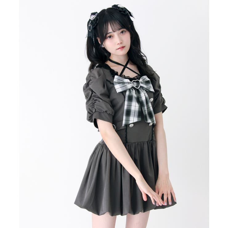 姫系キラキラビジューハートリボンレースアップバルーンワンピース 量産型 地雷系 | DearMyLove | 詳細画像11 
