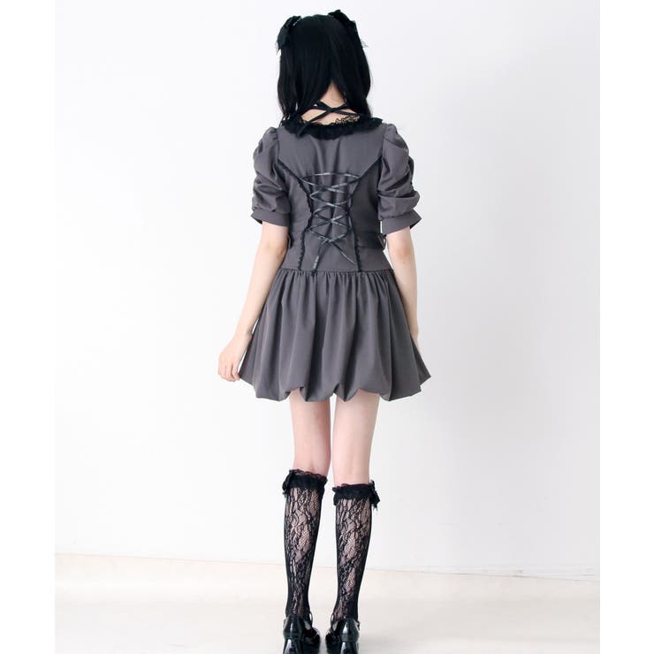 DearMyLove姫系キラキラビジューリボンレースアップバルーンワンピース 姫系キラキラビジューハートリボンレースアップバルーンワンピース