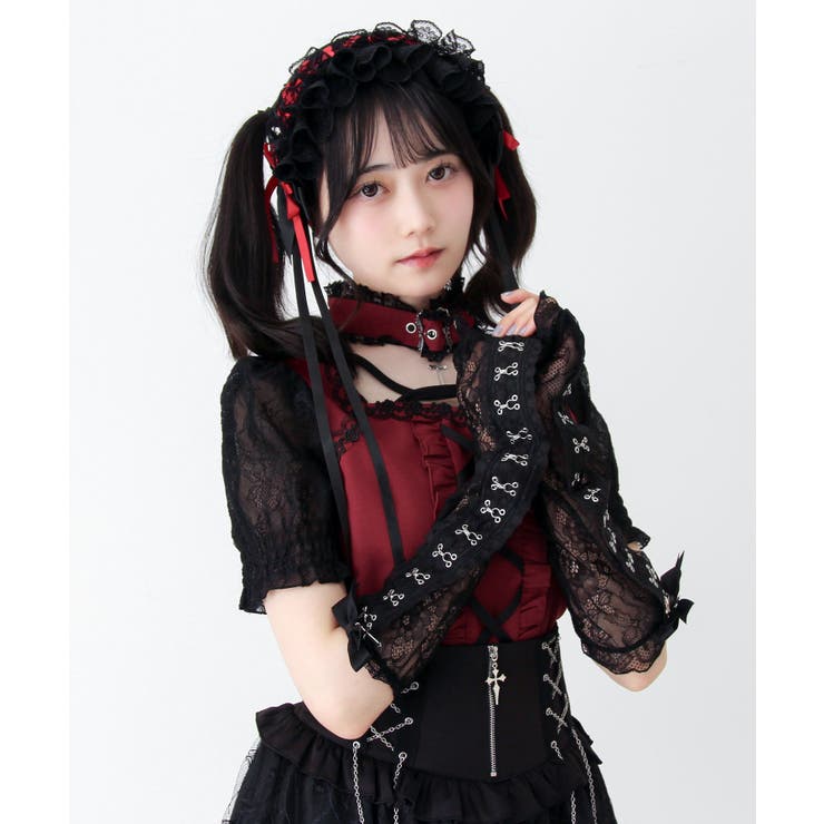 ゴシック十字架チョーカー風レースアームカバー付きブラウス 量産型 地雷系 | DearMyLove | 詳細画像14 