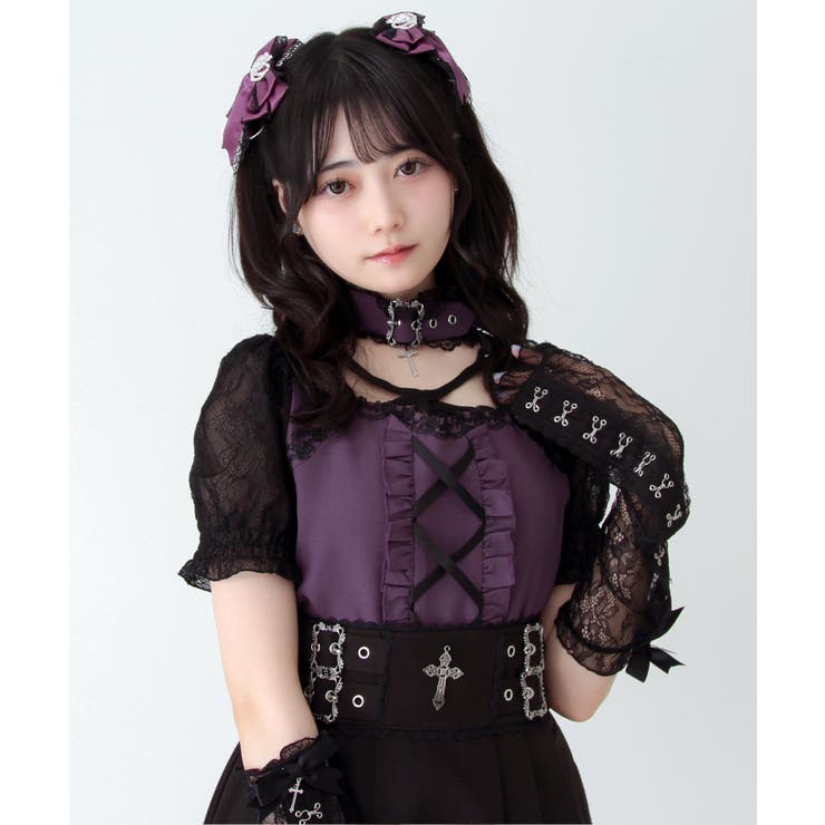 ゴシック十字架チョーカー風レースアームカバー付きブラウス 量産型 地雷系 | DearMyLove | 詳細画像15 