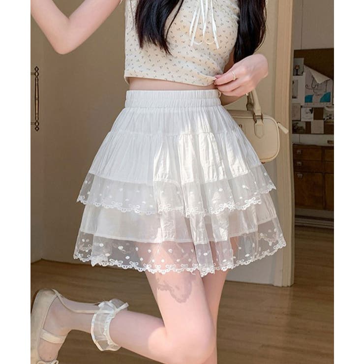 リボン柄レースティアードミニスカート 量産型 地雷系 夢展望 RS | 夢展望 | 詳細画像3 