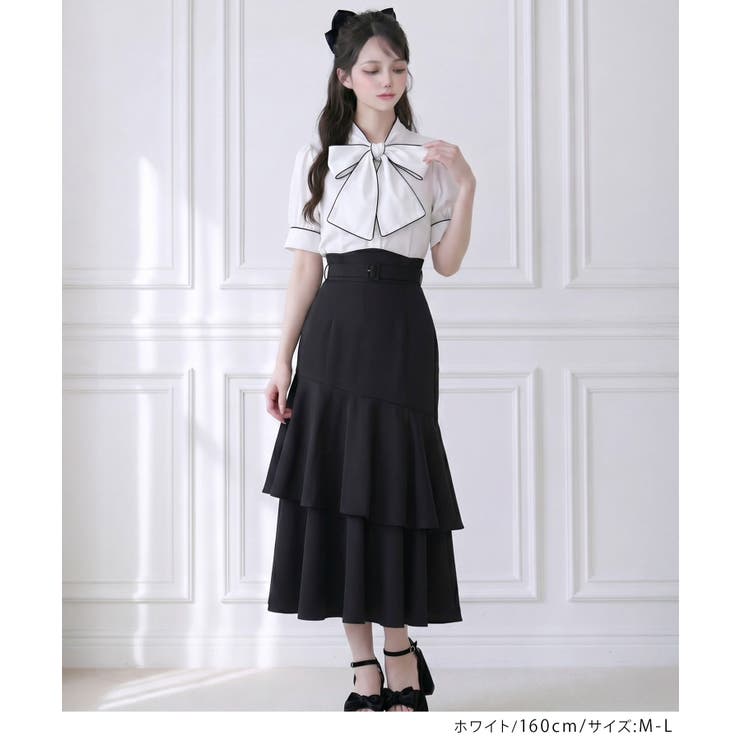 配色パイピングボウタイブラウス 韓国 夢展望 Rose | 夢展望 | 詳細画像2 