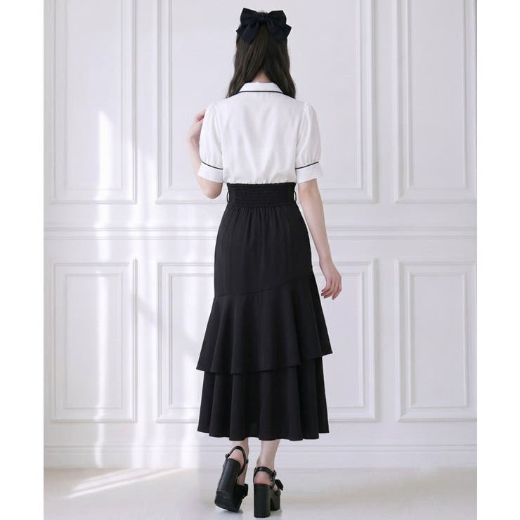 配色パイピングボウタイブラウス 韓国 夢展望 Rose | 夢展望 | 詳細画像3 