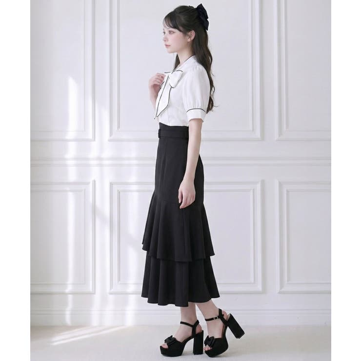 配色パイピングボウタイブラウス 韓国 夢展望 Rose | 夢展望 | 詳細画像4 