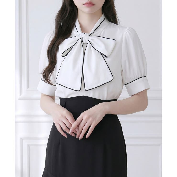 配色パイピングボウタイブラウス 韓国 夢展望 Rose | 夢展望 | 詳細画像5 