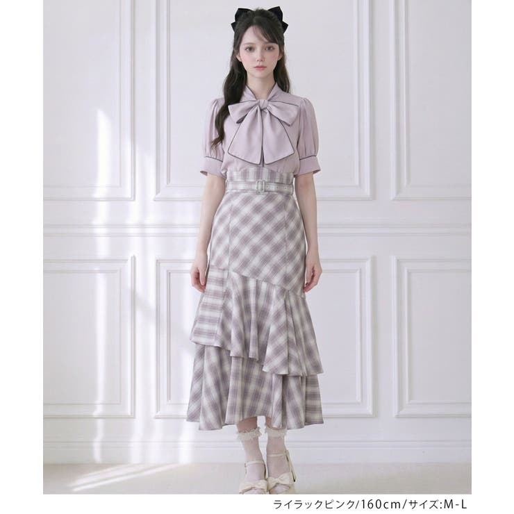 配色パイピングボウタイブラウス 韓国 夢展望 Rose | 夢展望 | 詳細画像6 