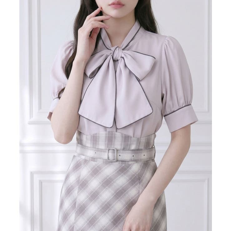 配色パイピングボウタイブラウス 韓国 夢展望 Rose | 夢展望 | 詳細画像7 