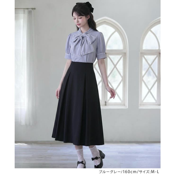 配色パイピングボウタイブラウス 韓国 夢展望 Rose | 夢展望 | 詳細画像8 