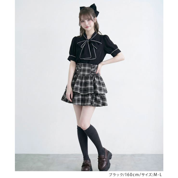 配色パイピングボウタイブラウス 韓国 夢展望 Rose | 夢展望 | 詳細画像10 