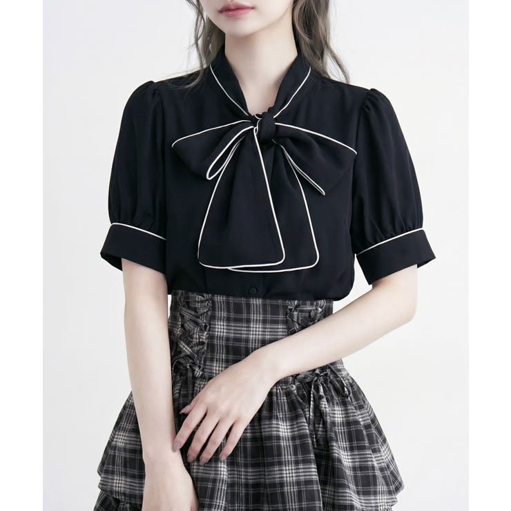 配色パイピングボウタイブラウス 韓国 夢展望 Rose | 夢展望 | 詳細画像11 