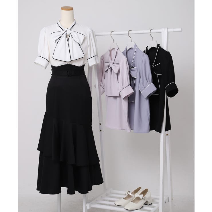 配色パイピングボウタイブラウス 韓国 夢展望 Rose | 夢展望 | 詳細画像12 