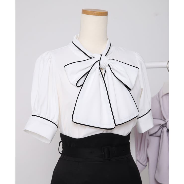 配色パイピングボウタイブラウス 韓国 夢展望 Rose | 夢展望 | 詳細画像13 