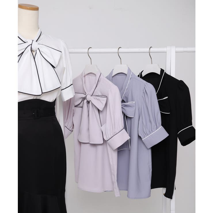 配色パイピングボウタイブラウス 韓国 夢展望 Rose | 夢展望 | 詳細画像14 