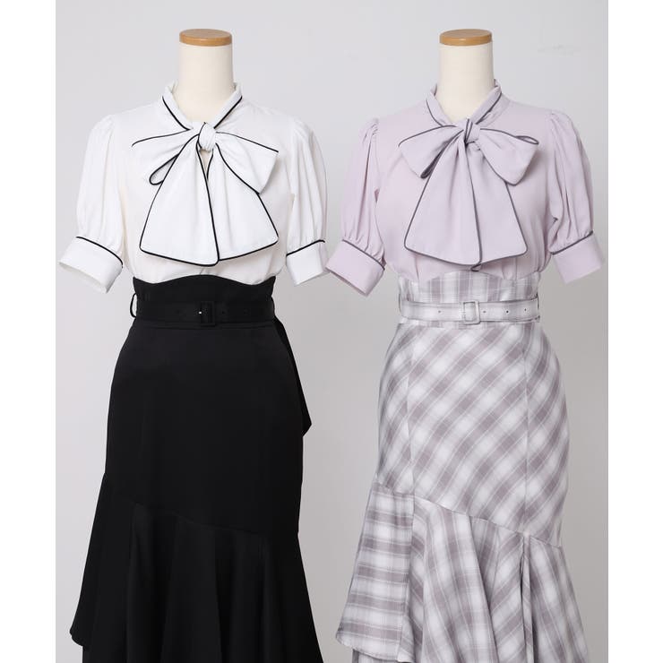 配色パイピングボウタイブラウス 韓国 夢展望 Rose | 夢展望 | 詳細画像16 