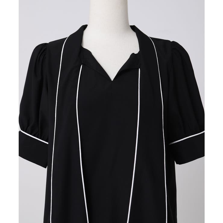 配色パイピングボウタイブラウス 韓国 夢展望 Rose | 夢展望 | 詳細画像21 