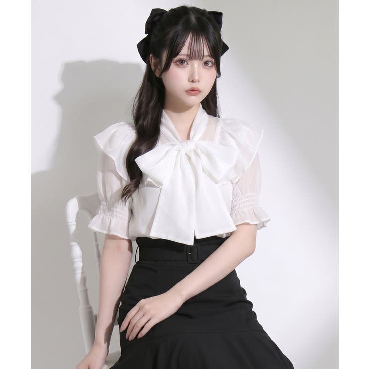 シアーフリルボウタイブラウス【大きいサイズあり】 韓国 夢展望 Rose | 夢展望 | 詳細画像5 