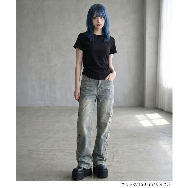 脇シャーリング半袖Tシャツ カットソー 韓国 | 夢展望 | 詳細画像7 