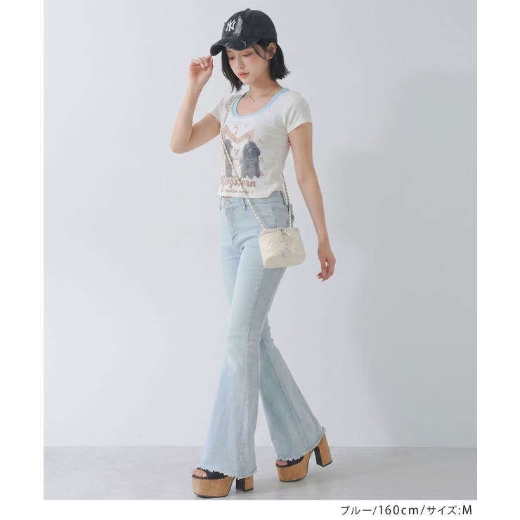 バックリボン ストレッチ フレアデニムパンツ | 夢展望 | 詳細画像13 