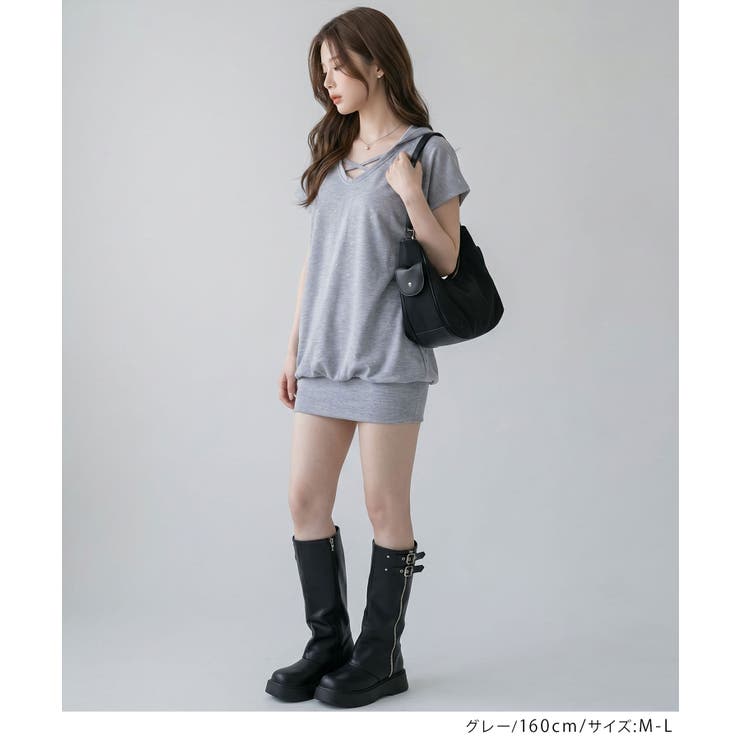 ストーンラメ フード付ゆるピタワンピース スウェット | 夢展望 | 詳細画像7 
