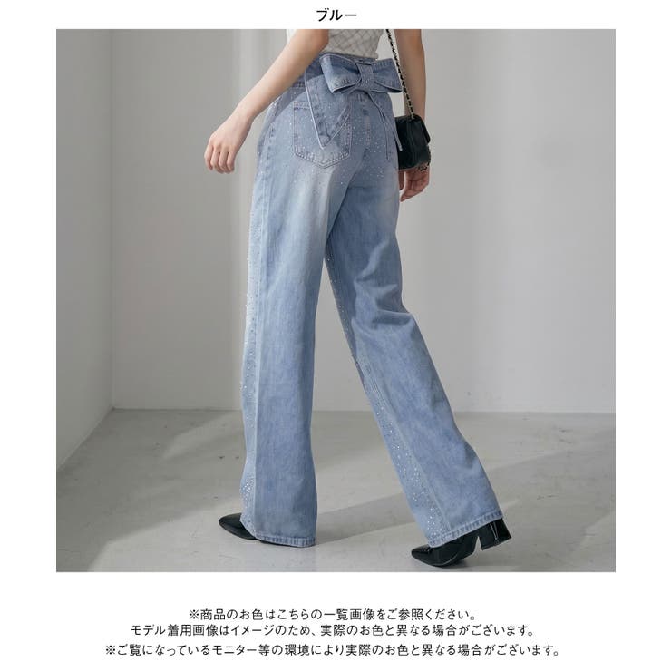 ラインストーン ビッグバックリボン ワイドデニム | 夢展望 | 詳細画像17 