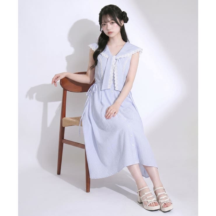 セーラーカラーロングワンピース【大きいサイズあり】 韓国 夢展望 Rose | 夢展望 | 詳細画像7 
