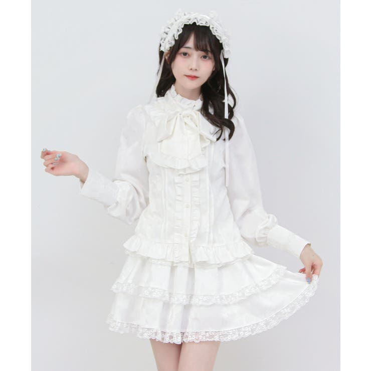 ゴシック風ジャガードボウタイクロスバラレースブラウス 量産型 地雷系 | 夢展望 | 詳細画像8 