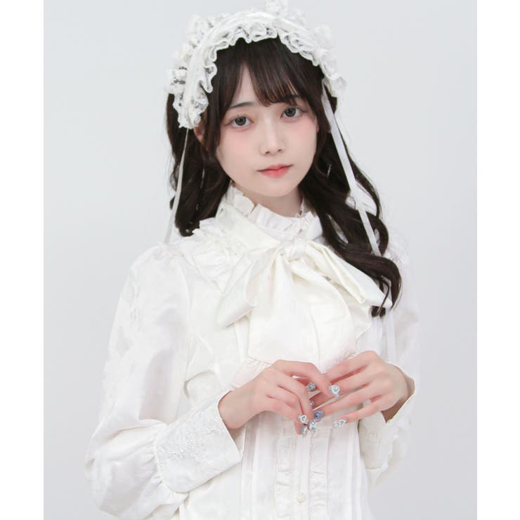 ゴシック風ジャガードボウタイクロスバラレースブラウス 量産型 地雷系 | 夢展望 | 詳細画像11 