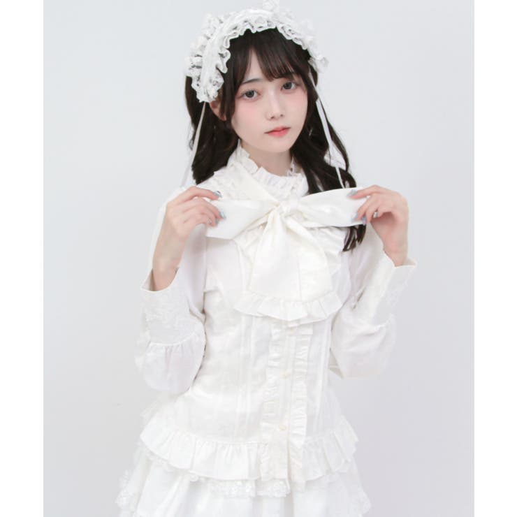 ゴシック風ジャガードボウタイクロスバラレースブラウス 量産型 地雷系 | 夢展望 | 詳細画像14 