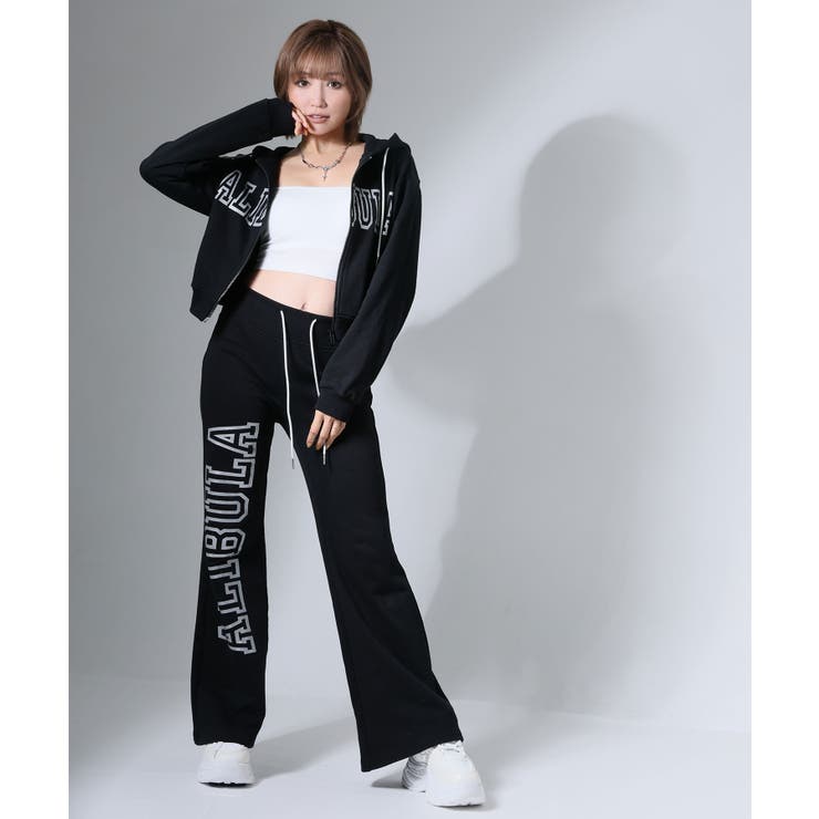 ALIBURA】ラメロゴスウェット脚長フレアパンツ レディ ス[品番