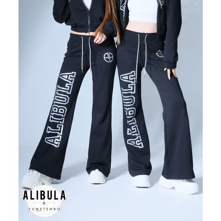 ALIBURA】ラメロゴスウェット脚長フレアパンツ レディ ス[品番
