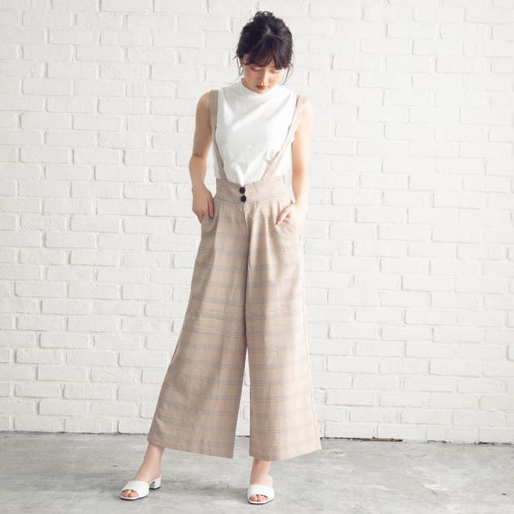 モカチェック | ワイドパンツ 2WAY サス付 | 夢展望