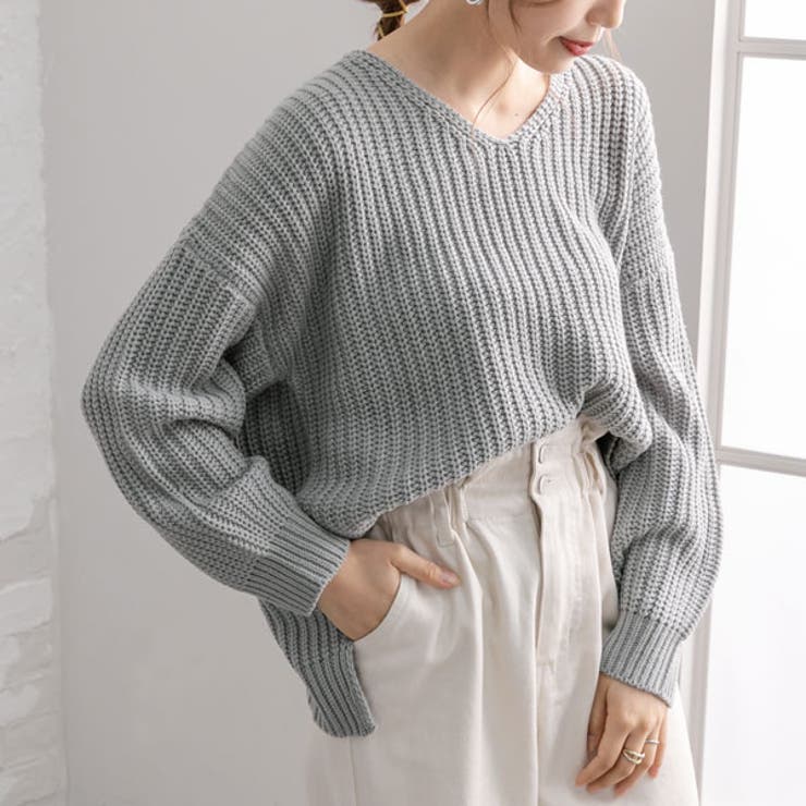 グレー | スリット 畦編み ニットトップス | 夢展望