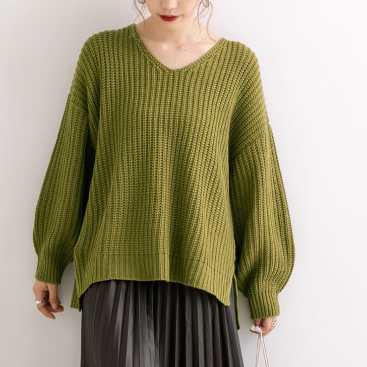 ライム | スリット 畦編み ニットトップス | 夢展望