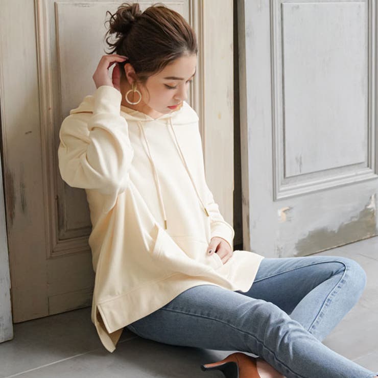 クリーム | パーカー オーバーサイズ サイドスリット | 夢展望