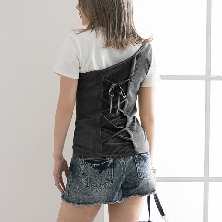 ブラック | トップス ワンショル レースアップ | 夢展望