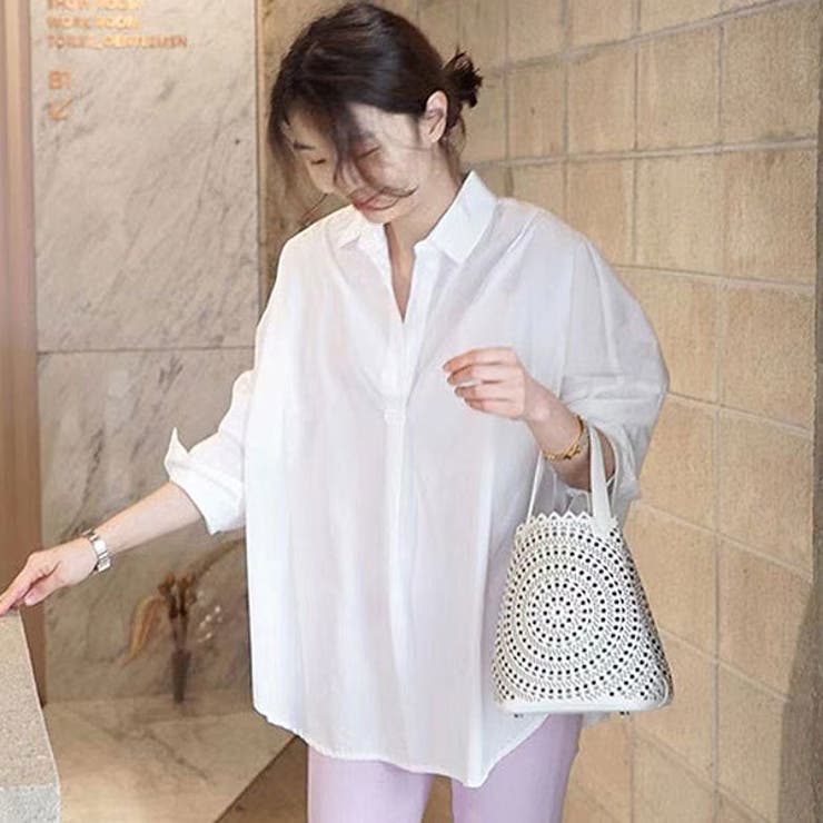 オーバーサイズバックボタンスキッパーシャツ 韓国ファッション