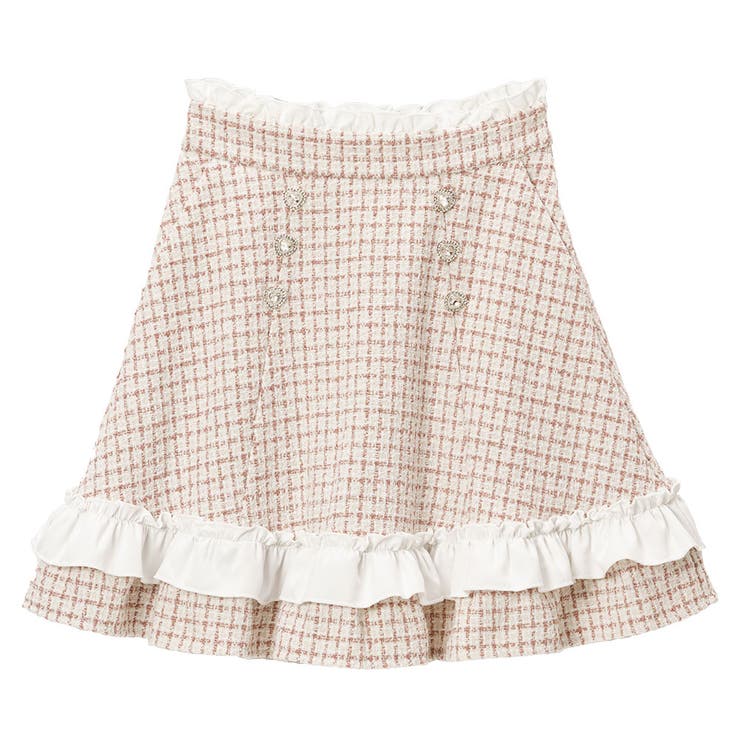 膝上　ピンク | ハートビジューフリルツイードスカート 量産型 地雷系 夢展望 | DearMyLove