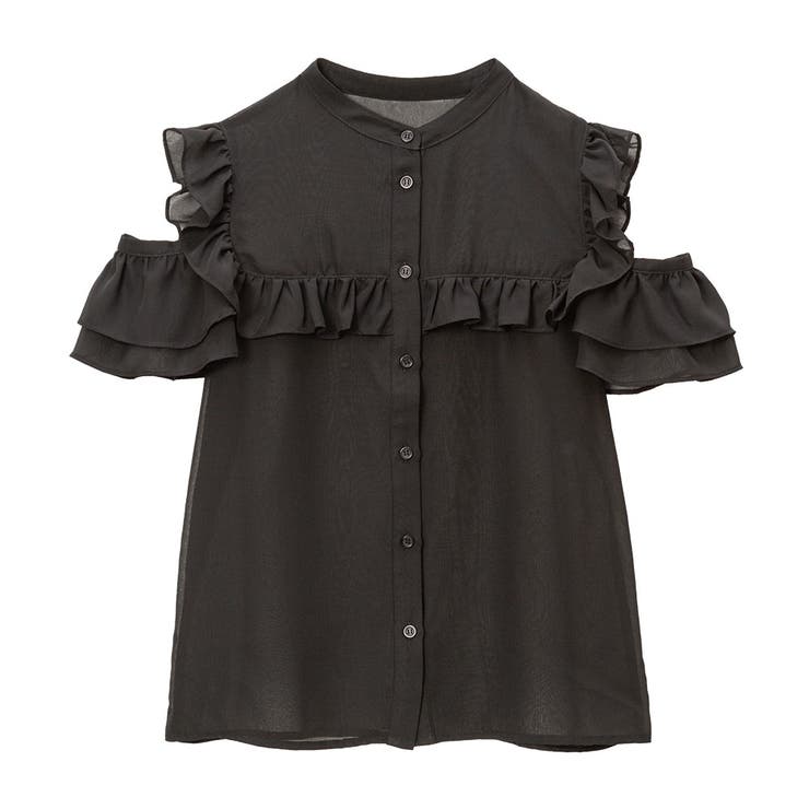 Farfetch Clothing Shirts Short sleeved Shirts Black Short-sleeved ruffled blouse 