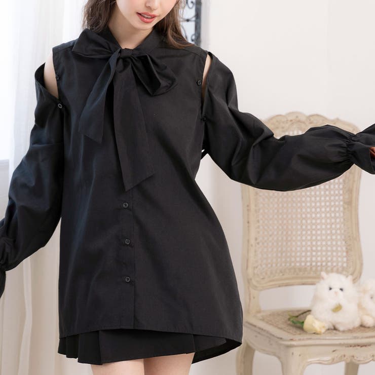 ブラック | マルチwayボウタイリボンシャツワンピース 量産型 地雷系 夢展望 | DearMyLove