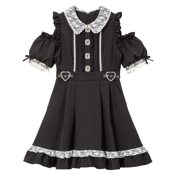 夢展望　キラキラビジューオフショルフリルワンピース　ピンク DearMyLove ワンピース キラキラビジューオフショルフリル