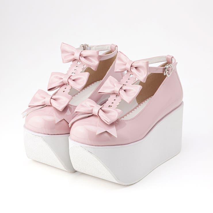 エナメル　ピンク | 厚底トリプルリボンシューズ 量産型 地雷系 夢展望 | DearMyLove