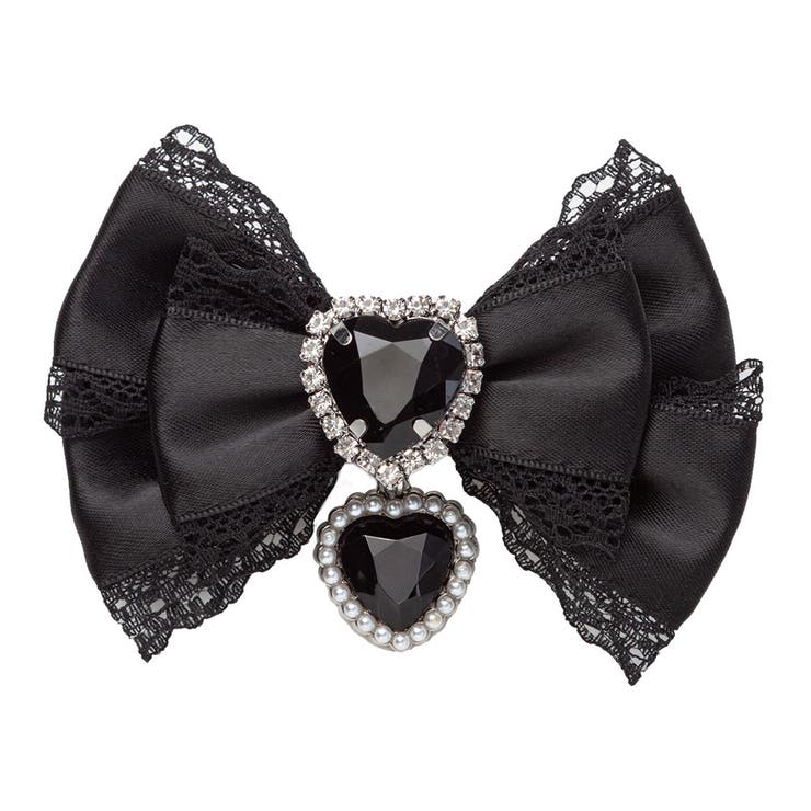 キラキラハートビジューレース2個セットリボンクリップ 量産型 地雷系