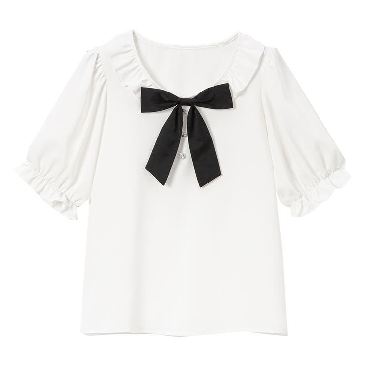 ホワイト | リボンビジューフリル襟ブラウス 量産型 地雷系 夢展望 | DearMyLove